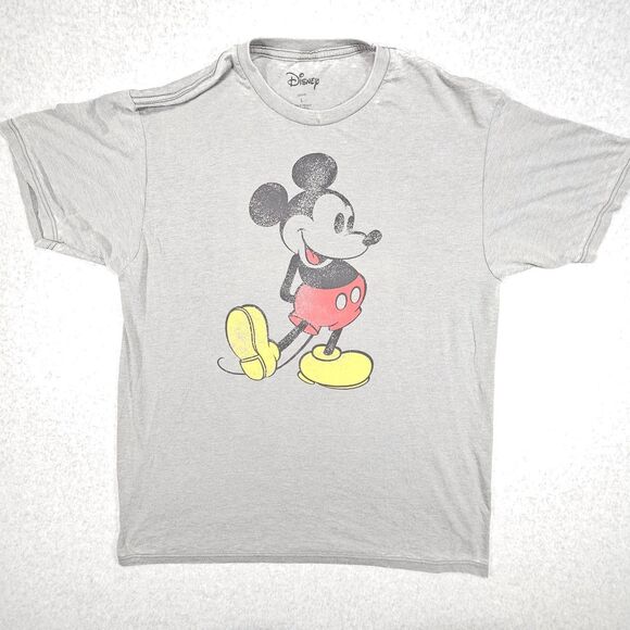 Disney Mickey Mouse Men's T-Shirt Gray Large Cotton Polyester - Picture 1 of 5